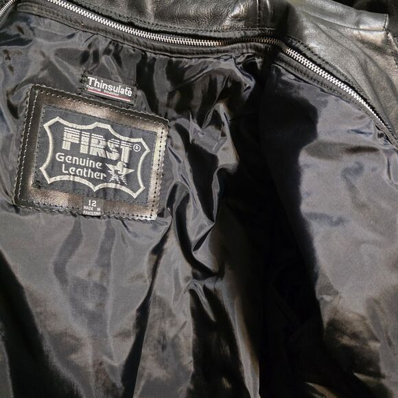 Vtg First Leather Motorcycle Biker Jacket Coat Fringe Red Rose Black Women Sz 12 - Picture 9 of 9